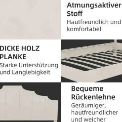 Lit Double 160x200 cm - Lit Adulte Style Moderne avec Tête de Lit Confortable, en Tissu Beige, Sans Matelas