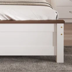 Lit double 140x200 cm - Lit avec tête et pied de lit - Pin + MDF - Sans matelas - Blanc