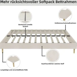 Lit Double 140x200 cm - Lit Bas Adulte et Ado, Design Minimaliste pour Chambre Moderne, Sans Matelas, Beige