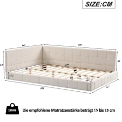 Lit Double 140x200 cm - Lit Canapé enfant, Structure Robuste avec Velours Doux au Toucher, Sans Matelas - Beige