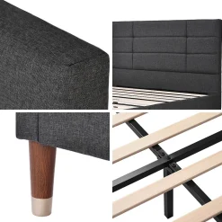 Lit double 140x200 cm - Lit capitonné avec tête de lit - Lin - Sans Matelas - Gris