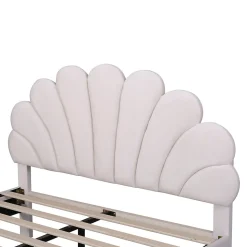 Lit Double 140x200 cm - Lit Capitonné enfant/Adulte avec Tête de Lit et Sommier à Lattes, Velours, Beige, Sans Matelas