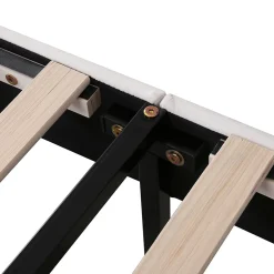 Lit Double 140x200 cm - Lit Capitonné enfant/Adulte avec Tête de Lit et Sommier à Lattes, Velours, Beige, Sans Matelas