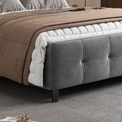 Lit Double 140x200 cm - Lit Capitonné avec Bandes LED 16 s - Sans Matelas - Velours Gris