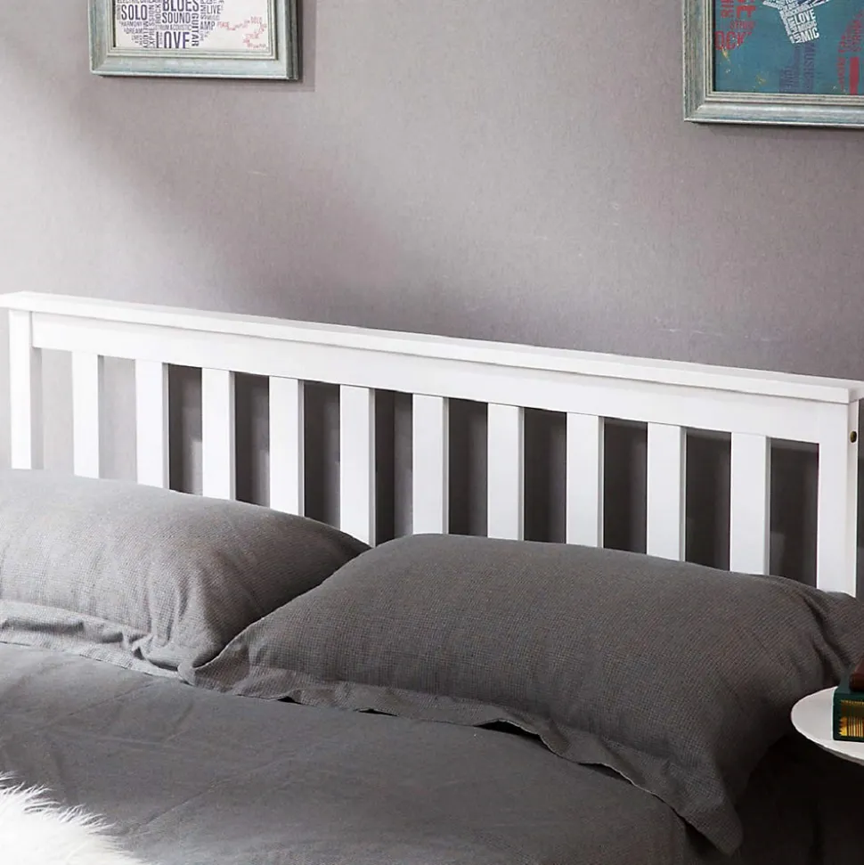 Lit double 140x200 cm - Lit classique avec sommier à lattes - Pin et MDF - Sans matelas - Blanc