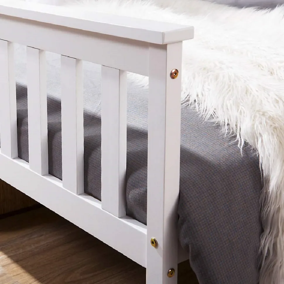 Lit double 140x200 cm - Lit classique avec sommier à lattes - Pin et MDF - Sans matelas - Blanc