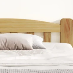 Lit double 140x200 cm - Lit classique avec tête de lit et sommier à lattes - Pin - Sans matelas - Naturel