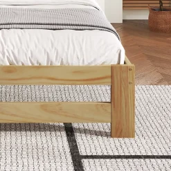 Lit double 140x200 cm - Lit classique avec tête de lit et sommier à lattes - Pin - Sans matelas - Naturel