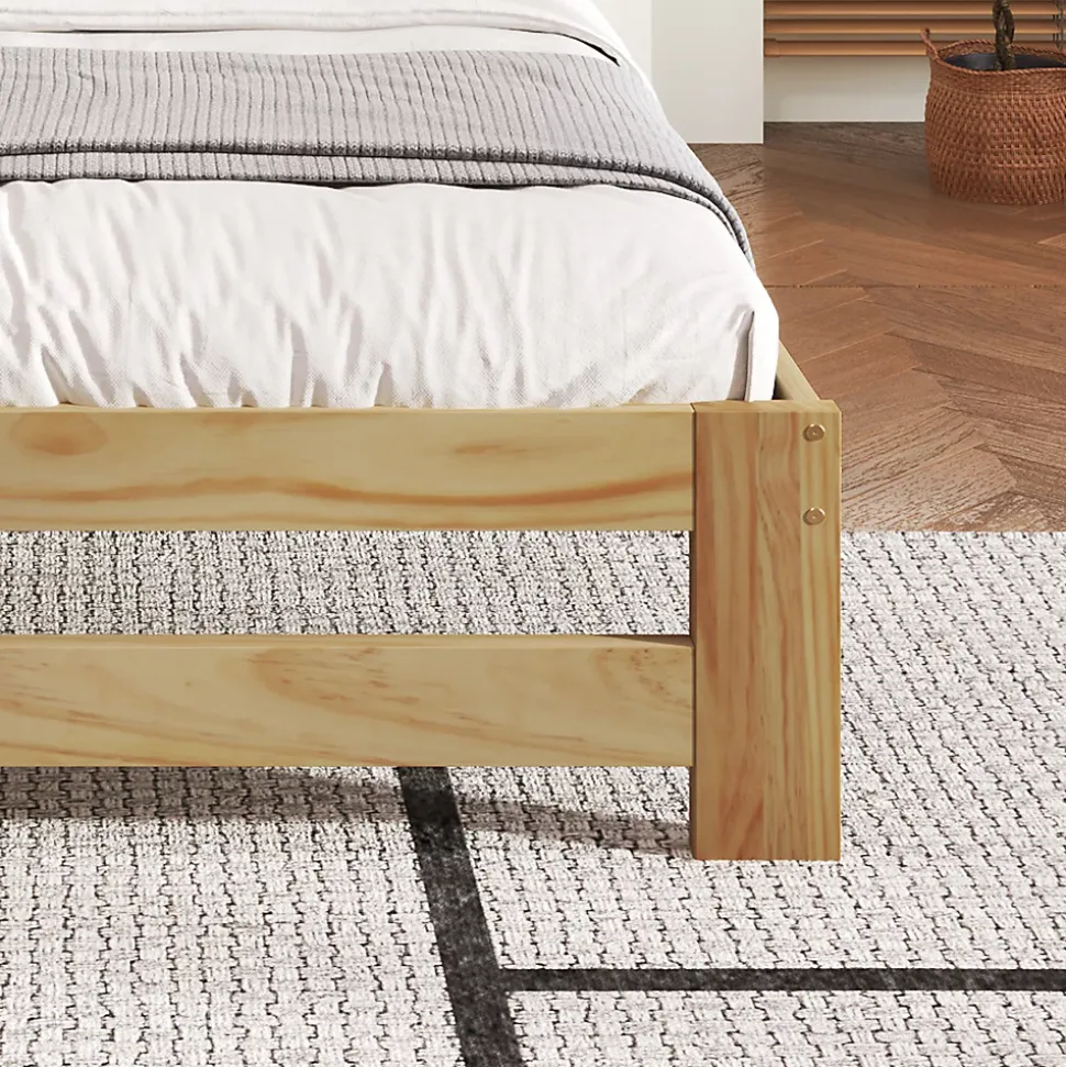 Lit double 140x200 cm - Lit classique avec tête de lit et sommier à lattes - Pin - Sans matelas - Naturel