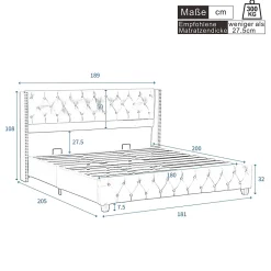 Lit Double 180x200 cm - Lit Double Rembourré avec Tête de Lit Capitonnée - Velours - Sans Matelas - Beige