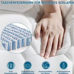 Lit double 140x200 cm - Lit double capitonné avec 4 Tiroirs, LED et USB-C, Rangement sous Matelas, Velours Beige, Matelas Inclus