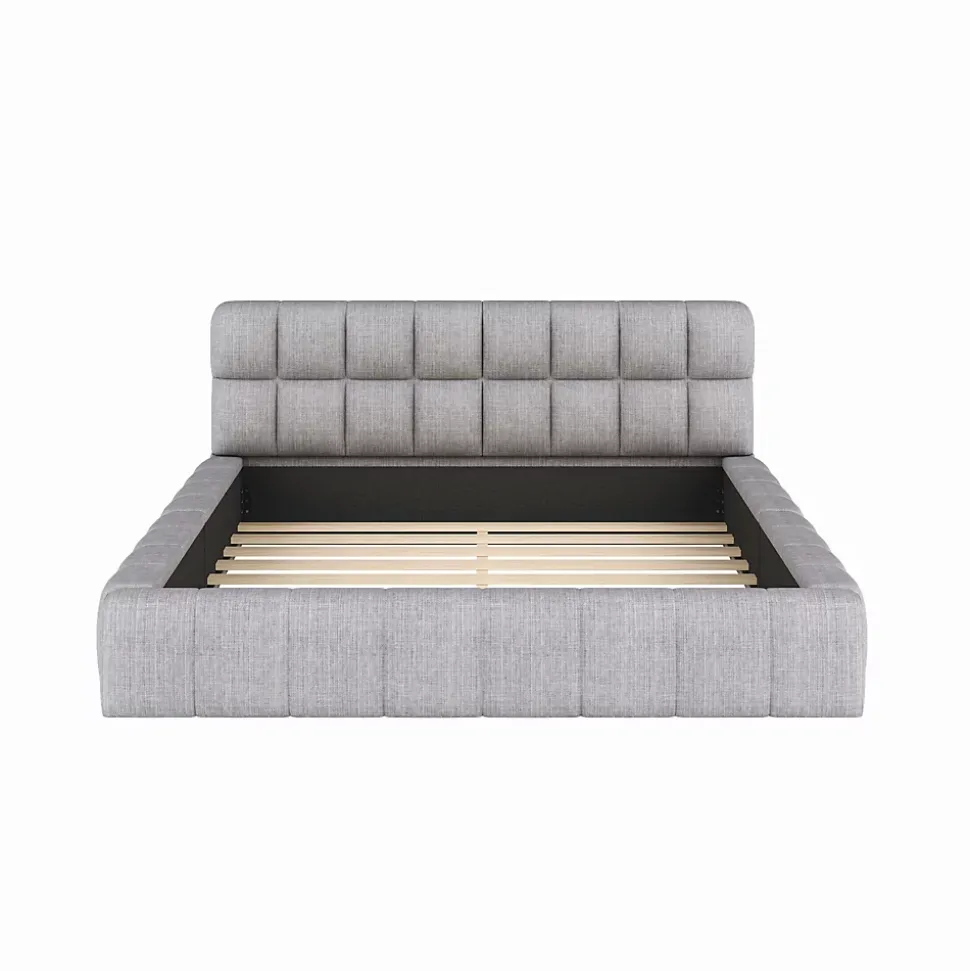 Lit Double 140x200 cm - Lit Double Ado Capitonné avec Tête de Lit et Sommier Inclus - Cadre en Lin Moderne - Sans Matelas - Gris