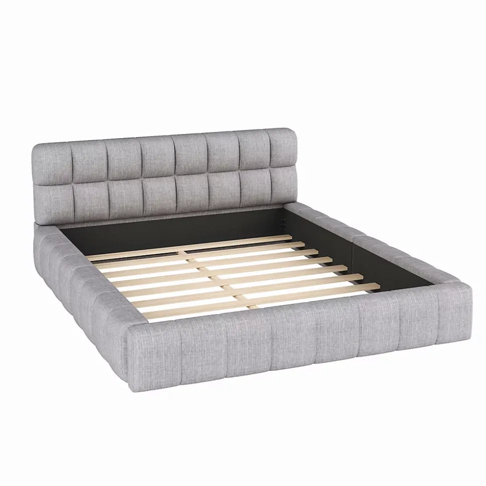 Lit Double 140x200 cm - Lit Double Ado Capitonné avec Tête de Lit et Sommier Inclus - Cadre en Lin Moderne - Sans Matelas - Gris