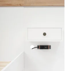 Lit double 140x200 cm - Lit en bois avec 2 tables de chevet et USB - Bois massif - Sans Matelas - Naturel