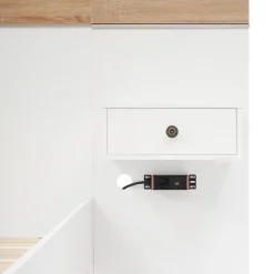 Lit double 160x200 cm - Lit en bois avec 2 tables de chevet et USB - Bois massif - Sans Matelas - Naturel