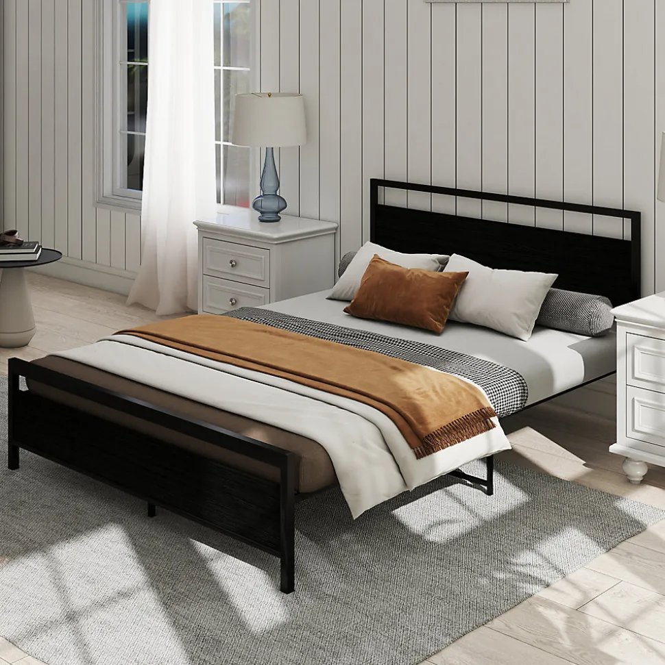 Lit Double 140x200 cm - Lit en Métal Noir Robuste et Gain de Place pour Appartement - Sans Matelas