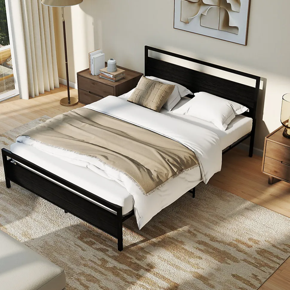 Lit Double 140x200 cm - Lit en Métal Noir Robuste et Gain de Place pour Appartement - Sans Matelas