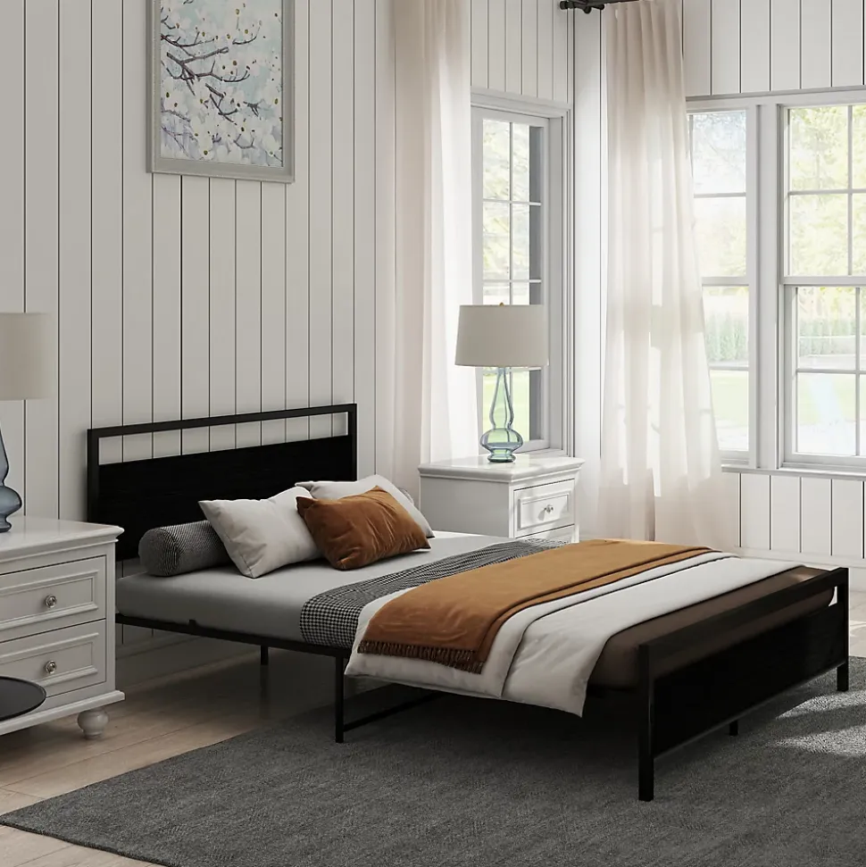 Lit Double 140x200 cm - Lit en Métal Noir Robuste et Gain de Place pour Appartement - Sans Matelas