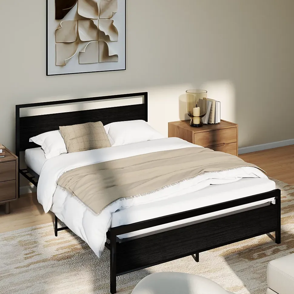 Lit Double 140x200 cm - Lit en Métal Noir Robuste et Gain de Place pour Appartement - Sans Matelas