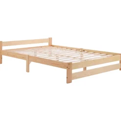 Lit Double 140x200 cm - Lit Futon Naturel en Bois Massif avec Tête de Lit - Lit Scandinave Minimaliste Adulte - Sans Matelas