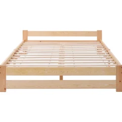 Lit Double 140x200 cm - Lit Futon Naturel en Bois Massif avec Tête de Lit - Lit Scandinave Minimaliste Adulte - Sans Matelas