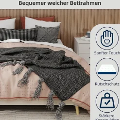 Lit Double 160x200 cm - Lit pour Adulte/Ado Moderne à Base Basse, Sans Tête de Lit, Sans Matelas, en Velours Hollandais Beige