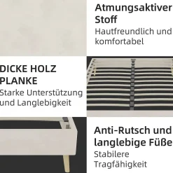 Lit Double 160x200 cm - Lit pour Adulte/Ado Moderne à Base Basse, Sans Tête de Lit, Sans Matelas, en Velours Hollandais Beige