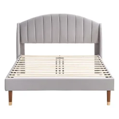 Lit Double 140x200 cm - Lit Rembourré ado - Velours - Sans Matelas - Gris