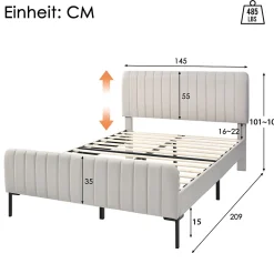 Lit double 140x200 cm - Lit rembourré avec tête de lit capitonnée - Lin - avec Matelas - Beige