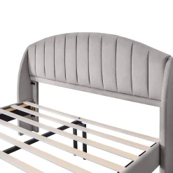 Lit Double 160x200 cm - Lit Rembourré ado - Velours - Sans Matelas - Gris