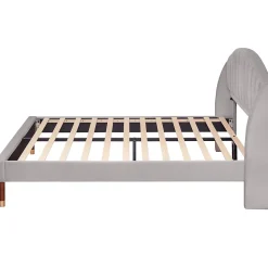 Lit Double 160x200 cm - Lit Rembourré ado - Velours - Sans Matelas - Gris