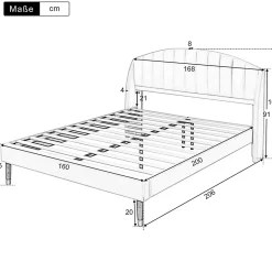 Lit Double 160x200 cm - Lit Rembourré ado - Velours - Sans Matelas - Beige
