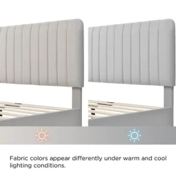 Lit double 160x200 cm - Lit rembourré avec tête de lit capitonnée - Lin - avec Matelas - Beige