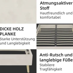 Lit Double 140x200 cm - pour Adulte/Ado Moderne à Base Basse, Sans Tête de Lit, Sans Matelas, en Velours Hollandais Beige