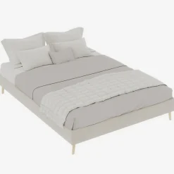 Lit Double 140x200 cm - pour Adulte/Ado Moderne à Base Basse, Sans Tête de Lit, Sans Matelas, en Velours Hollandais Beige