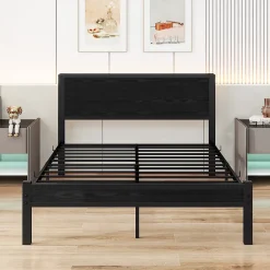 Lit Double 140x200 cm - Style Minimaliste avec Structure Métal MDF - sans Matelas - Noir