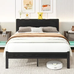 Lit Double 140x200 cm - Style Minimaliste avec Structure Métal MDF - sans Matelas - Noir