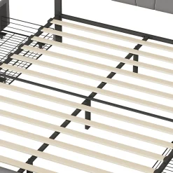 Lit double 160x200 cm, 4 tiroirs en fer, sommier à lattes, structure en métal, tissu velours, gris