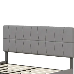 Lit double 160x200 cm, 4 tiroirs en fer, sommier à lattes, structure en métal, tissu velours, gris