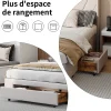 Lit double 140x200 cm avec 3 tiroirs, sommier à lattes, lit queen size, linge, lit capitonné pour adulte - Beige