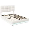 Lit Double 140x190 Cm, Avec Éclairage LED, Lit Avec Sommier Et Rangement, Pu, Blanc