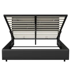 Lit Double 140x200 Cm Avec Rangement Et Port De Charge, Éclairage Par Bande Lumineuse, Noir