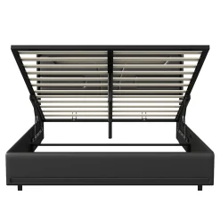 Lit Double 140x200 Cm Avec Rangement Et Port De Charge, Éclairage Par Bande Lumineuse, Noir