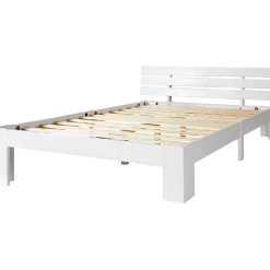 Lit Double 140x200 cm avec Tête de Lit, Cadre en Bois de Pin Massif et Sommier Intégré - Blanc, Sans Matelas