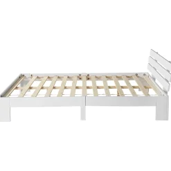 Lit Double 140x200 cm avec Tête de Lit, Cadre en Bois de Pin Massif et Sommier Intégré - Blanc, Sans Matelas