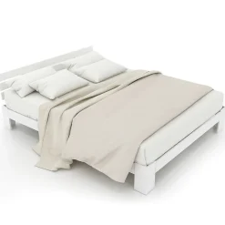 Lit Double 140x200 cm avec Tête de Lit, Cadre en Bois de Pin Massif et Sommier Intégré - Blanc, Sans Matelas