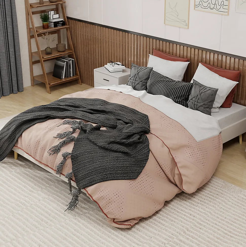 Lit Double 160x200 cm Bas Moderne pour Adulte/Ado avec Structure Stable, Sans Tête de Lit, Sans Matelas, Velours Hollandais Beige