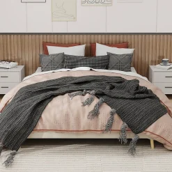 Lit Double 160x200 cm Bas Moderne pour Adulte/Ado avec Structure Stable, Sans Tête de Lit, Sans Matelas, Velours Hollandais Beige