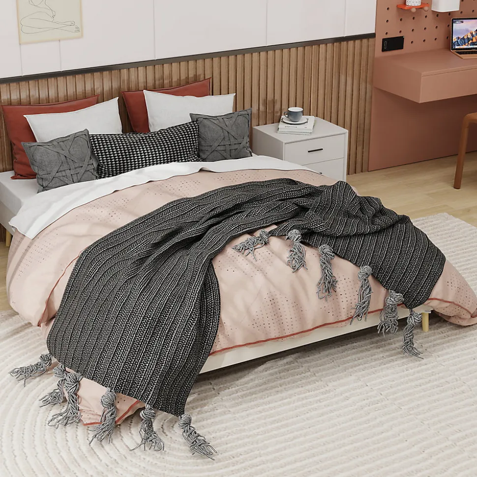Lit Double 160x200 cm Bas Moderne pour Adulte/Ado avec Structure Stable, Sans Tête de Lit, Sans Matelas, Velours Hollandais Beige