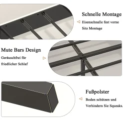 Lit double 160x200 cm capitonné adulte avec métallique stable et design à ailes - plateforme rembourrée velours côtelé beige/crème